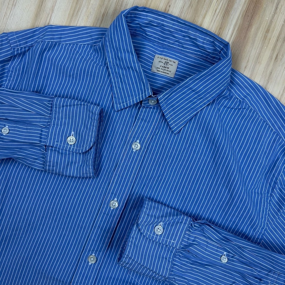 J Crew Shirt Mens Medium Striped Cotton‎ 2 Ply Button Down Oxford Blue